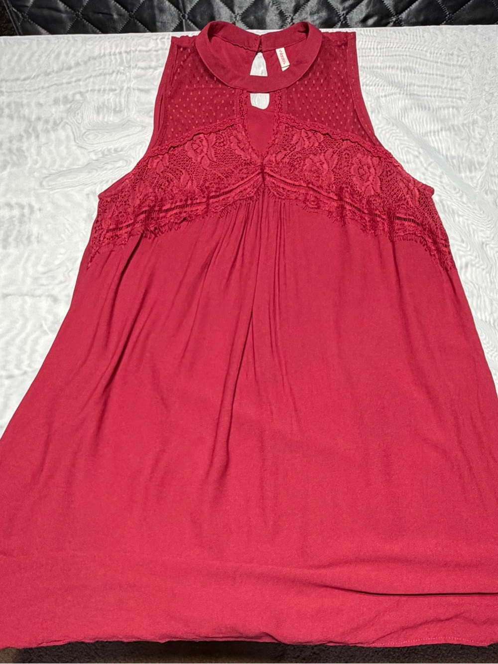 Xhilaration Red Sleeveless Lace Yoke Keyhole Dress